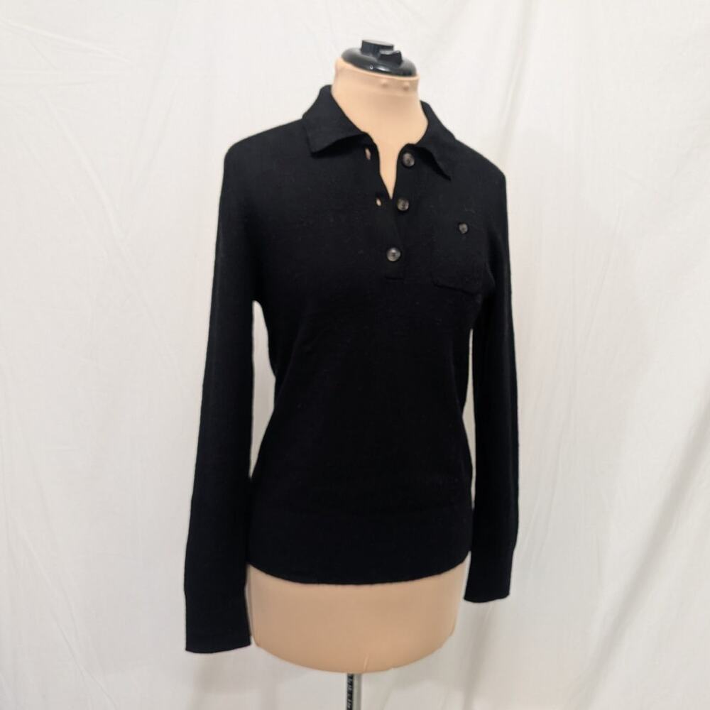 Banana Republic black washable merino wool blend polo sweater, size L